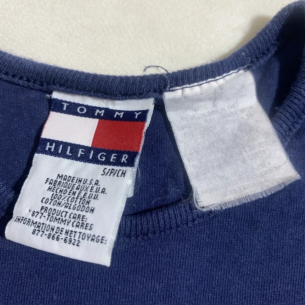 Vintage Tommy Hilfiger Navy Blue Argyle Logo Tee Made in USA Child‎ Boy Size S/P